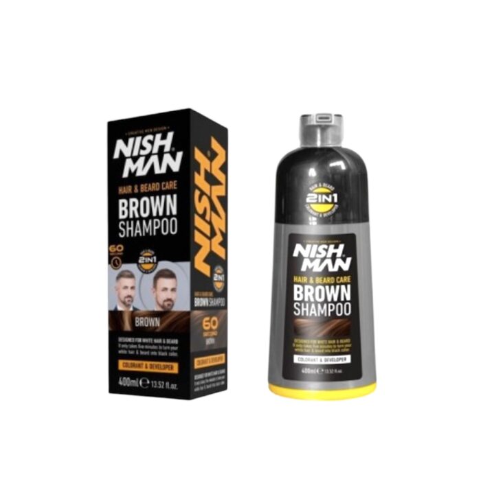 Champú Marrón para Cabello y Barba 400 ml Nishman - Imagen 1